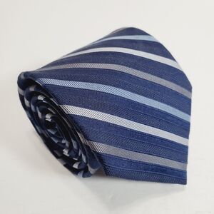 Calvin Klein Blue Stripe Boy's Designer Silk Necktie Jacquard Fabric Teen